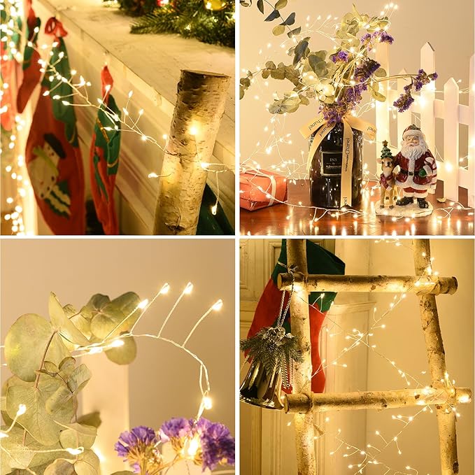 Fairy Lights Plug in, Dailyart 2000 Led Twinkle String Light with Remote 130Ft Waterproof 8 Modes Warm Cluster Lights with Timer for Bedroom Wreath Window Wedding Christmas Tree Decoration,Sliver Wire