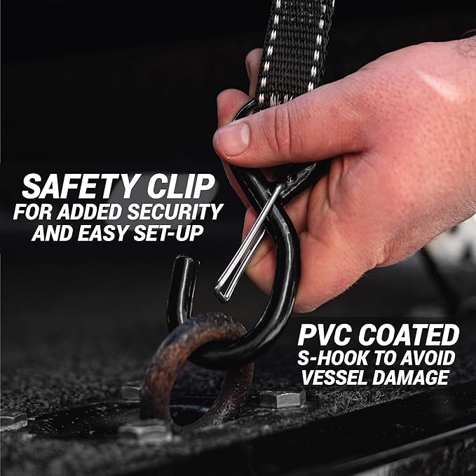 Jetski Ratchet Strap Tie Down - Made in NZ - 1" x 12"’ Heavy Duty Endless Tiedown with PVC Hooks - for Jetskis, Seadoo, Waverunner & PWCs - 1,800lbs Break Strength - 1 Strap (Black)