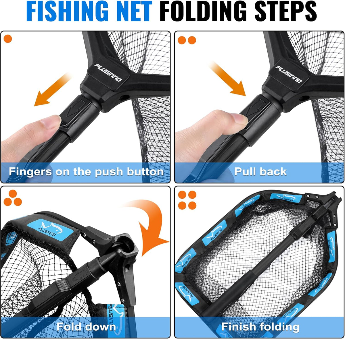 PLUSINNO Floating Fishing Net - Rubber Coated, Foldable Design with Telescoping Handle | Ideal for Steelhead, Salmon, Bass, and Trout Fishing