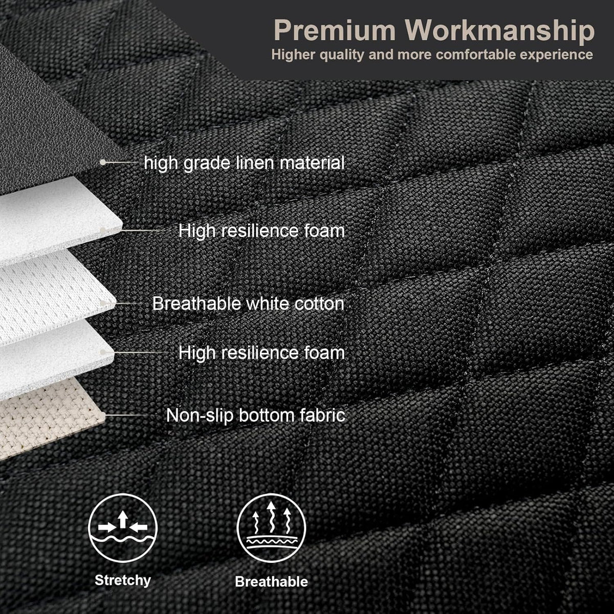 West Llama Linen Car Seat Covers,Bottom Seat Covers for Cars Include 1 Rear Bench Cover Universal Fits 90% Vehicles,SUVs,Cars,Sedans,Black