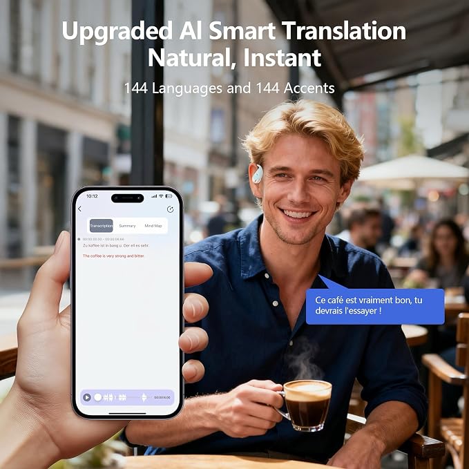 AI Open Ear Earbuds Translation Headphones, Real-Time 2-Way Language Translator