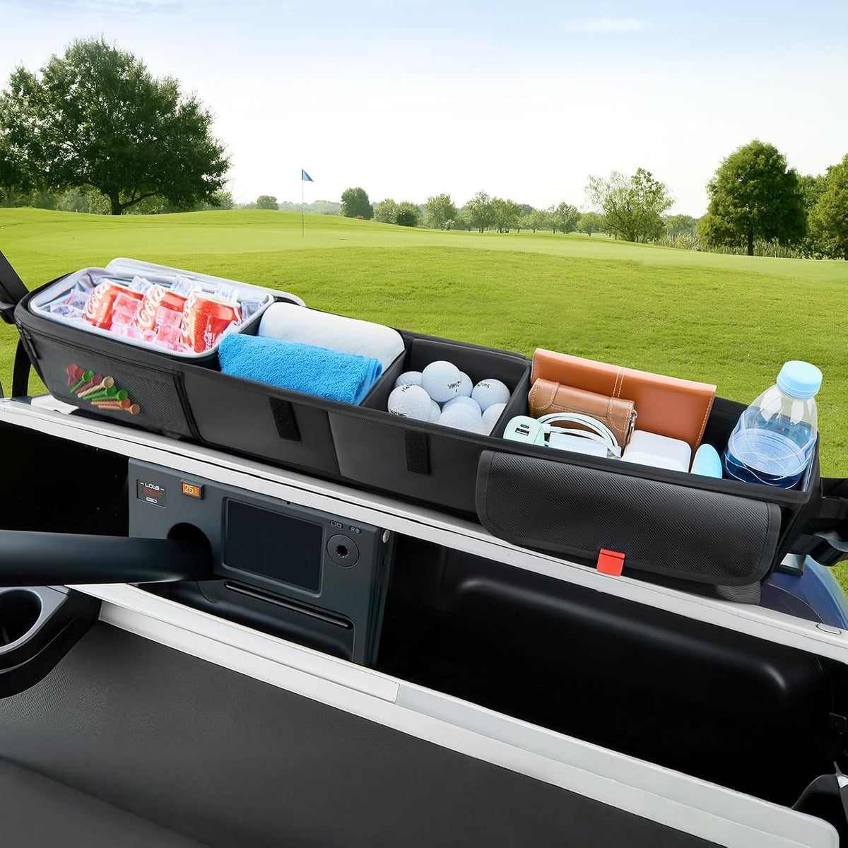 Tecoom No Drilling Golf Cart Front Storage Basket with Foldable Inner Organizer