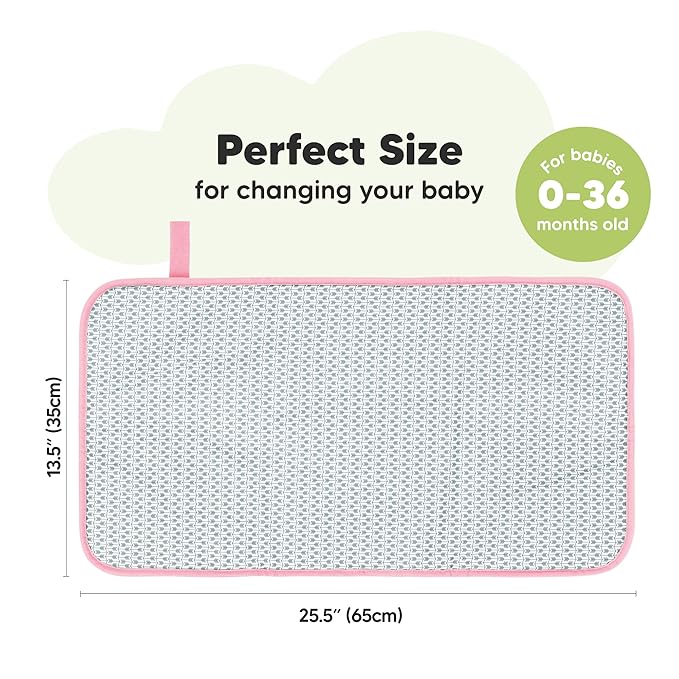 KeaBabies Portable Diaper Changing Pad, Easy Wipe Clean - Foldable Waterproof Baby Changing Mat for Diaper Bag, Compact, Lightweight, 25x13 Newborn, Infant, Baby Changer Travel Essential (Sweet Pink)