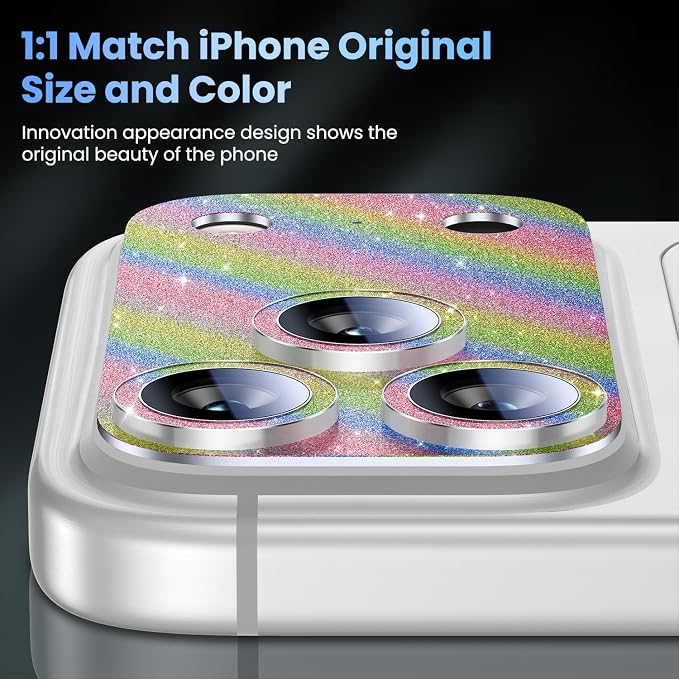 Uyiton for iPhone 17-Pro Camera-Lens Protector: Bling Metal Tempered Glass Rear