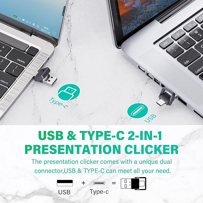 2 in 1 USB Type C Presentation Clicker, Rechargeable Presentation Clicker