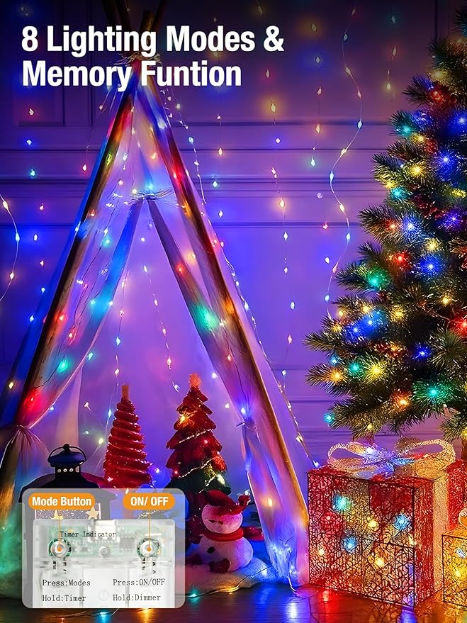 btfarm 2 Pack Fairy Lights Battery Operated with Timer, 16.4 FT 50 LED Silver Wire Twinkle String Lights 8 Modes Dimmable Waterproof for Indoor Christmas Bedroom Wedding Decorations, Multicolor