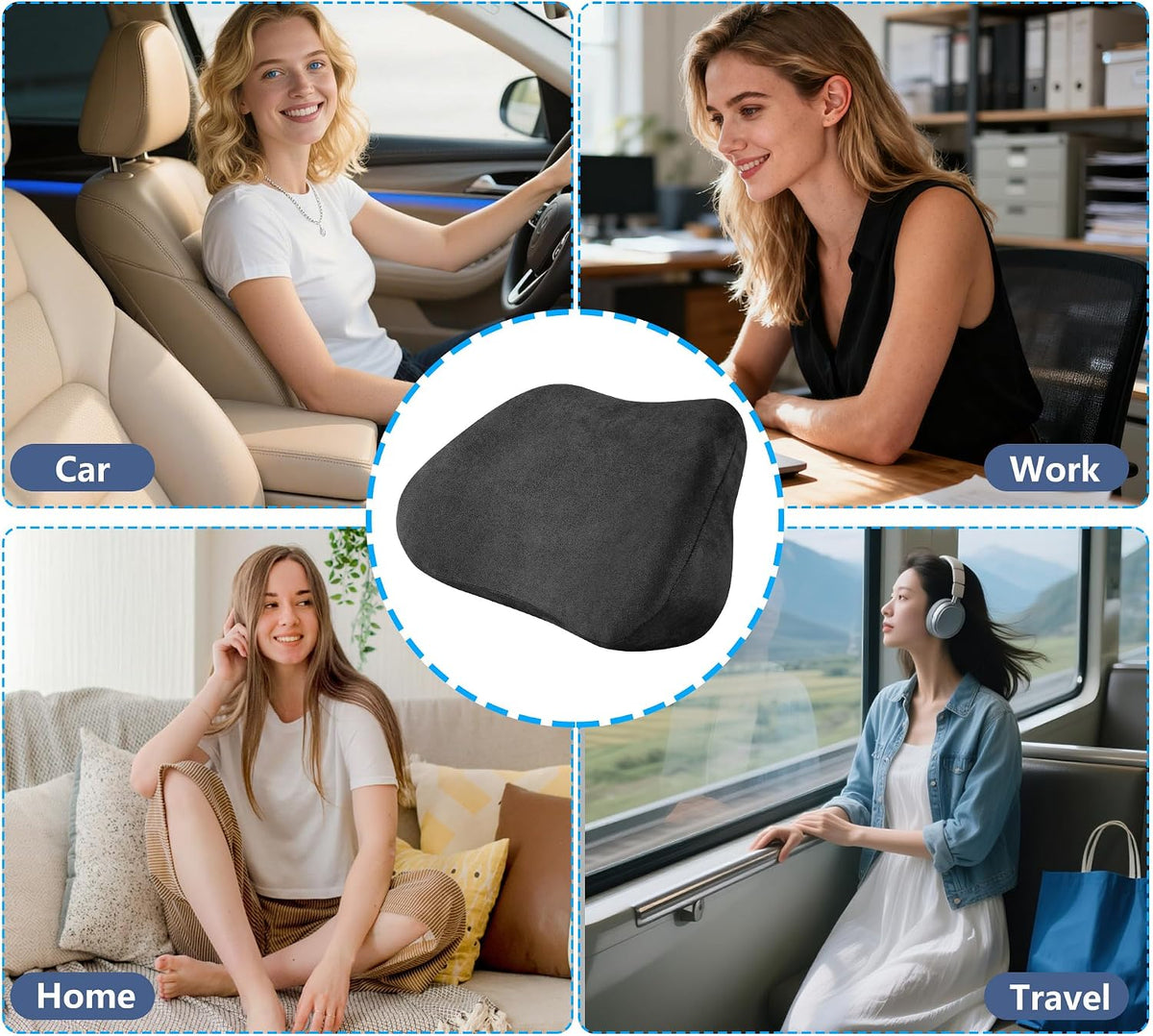 Lumbar Support Pillow for Car Lower Back Cushion, Black, 2 Packs