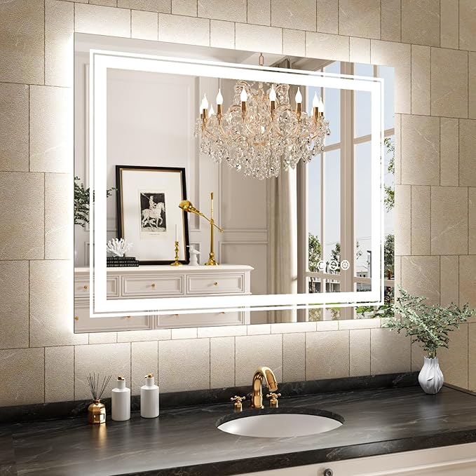 WTTY LED Bathroom Mirror with Light 40"x32",Modern LED Mirror for Bathroom,Stepless Dimmable Lighted Bathroom Mirror with Anti-Fog,Memory Function,Shatter-Proof