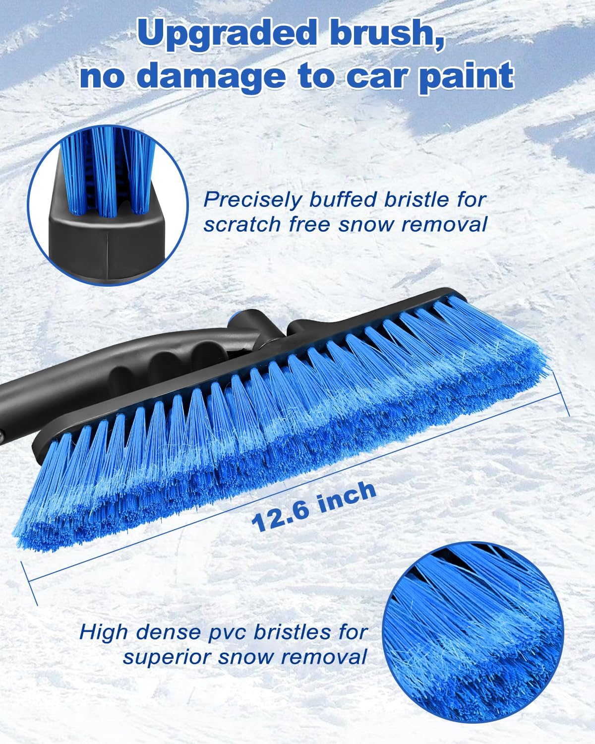 Ice Scraper Brush for Car Windshield Window, 26'' to 33'' Aluminum Extendable Snow Brush for Car Window with Foam Grip and 360° Pivoting, Soft Broom Head for Car Vehicle Accessories