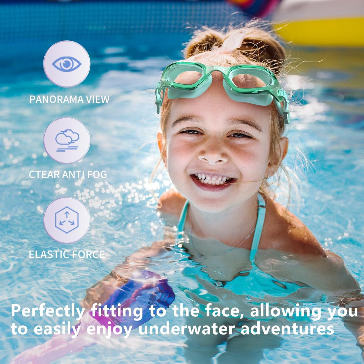 Whale Kids Swim Goggles - Anti-Fog & UV Protection | Adjustable Youth Goggles for Ages 6-14