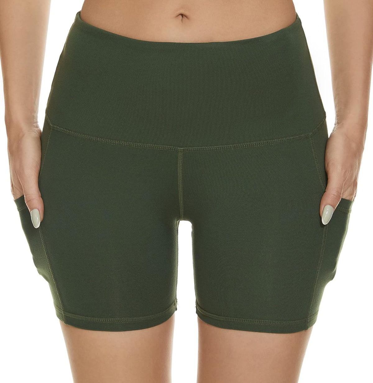 Tandisk Women's High Waist Biker Shorts - Comfortable Compression Yoga Shorts with Side Pockets