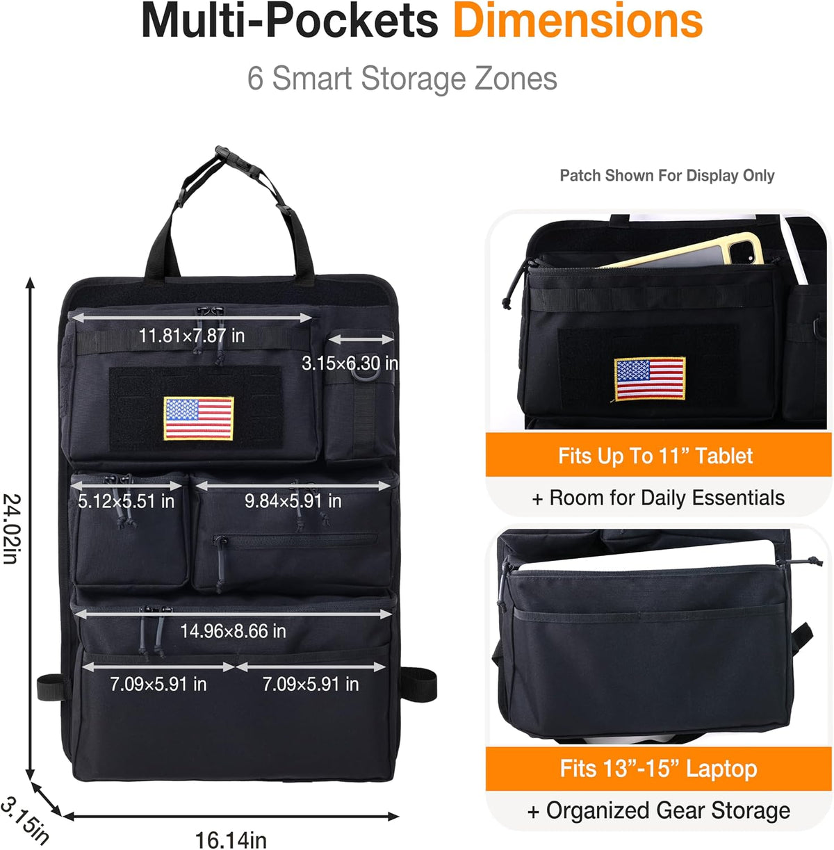 Tactical Car Seat Back Organizer, Heavy Duty MOLLE Storage Panel