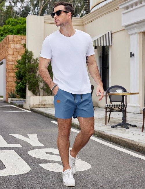 COOFANDY Men's Casual Cotton Shorts - Lightweight 5-Inch Drawstring Beach & Golf Shorts