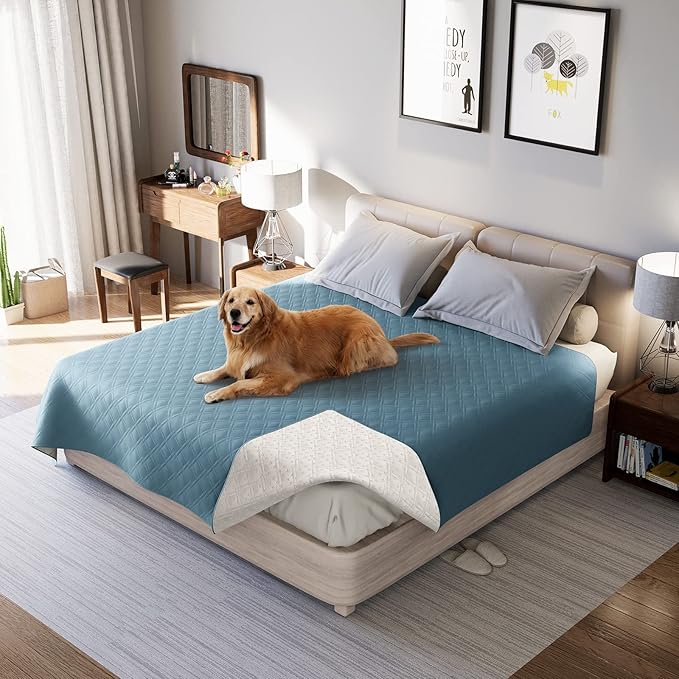 Waterproof Dog Bed Covers for Couch Protection, Water-Resistant Soft Dog Pet Blanket Anti-Slip Dog Blanket for Bed, for Furniture Bed Couch Sofa (Gray Blue,86x82inch)