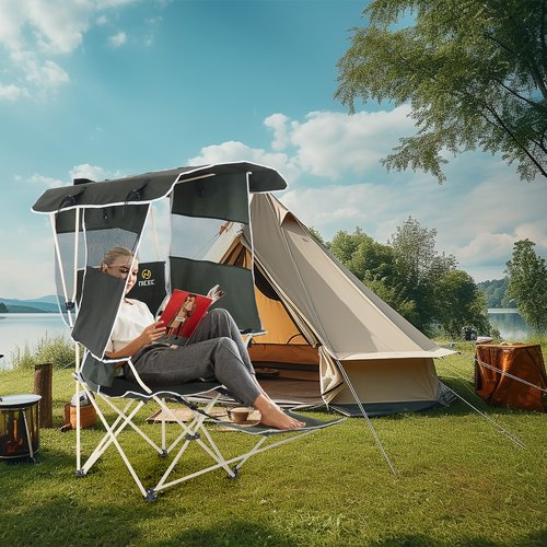 Nice C Chair with Canopy, Umbrella Chairs, Chair with Shades, Sports Chairs, w/Removable Footrest, Cooler Bag, Cup Holder for Camping, Fishing, Sports, Soccer, Beach (1-P Green)