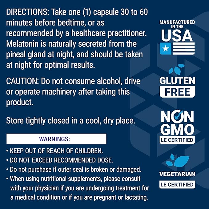 Life Extension Melatonin, 3 mg, Optimal Sleep Support, Healthy circadian Rhythms, Cellular Defense, Gluten-Free, Non-GMO, Vegetarian, 60 Capsules