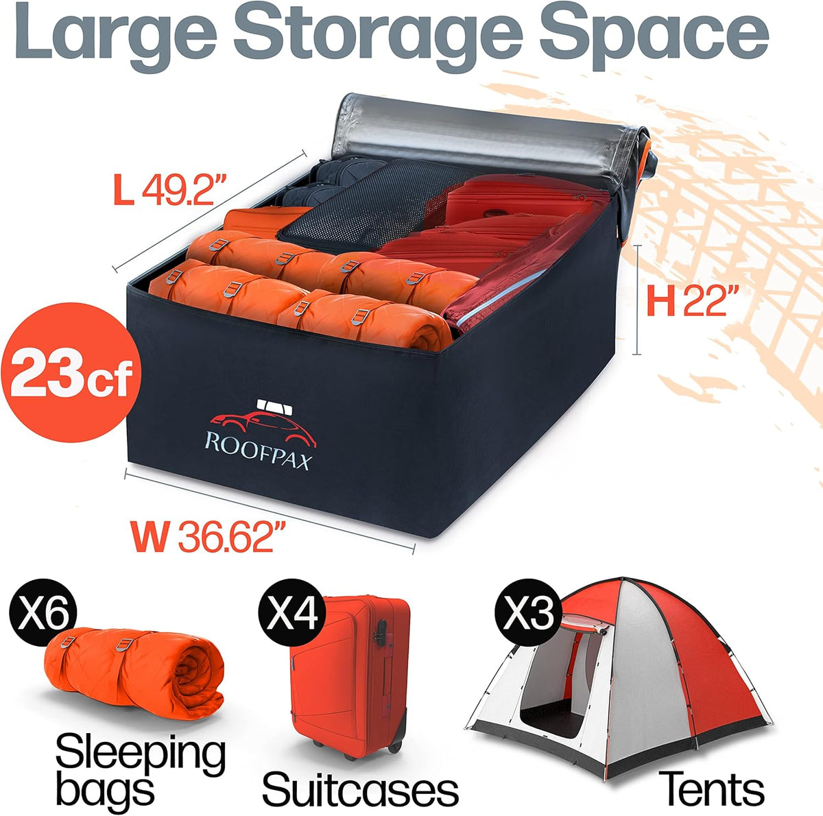 RoofPax Rooftop Cargo Carrier Bag - 23 cft. Extra Waterproof with Double Weatherproof Zippers & 10 Tie-Down Straps