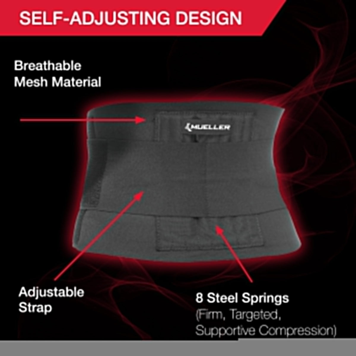 MUELLER Sports Medicine Adjustable Back Brace, Ideal for Upper and Lower Back Pain, Relief & Support for Men and Women, Strains, Sciatica, Scoliosis, Black, Small
