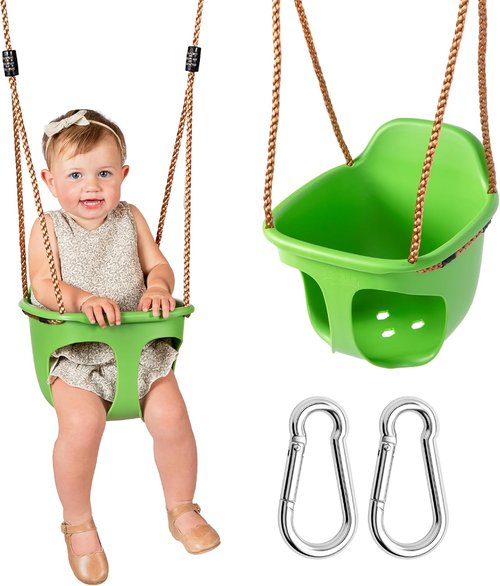 Acorn Adventures Toddler Swing Seat - Weather-Resistant Baby Bucket Swing for Outdoor Fun | Adjustable Ropes, Easy Install - Green