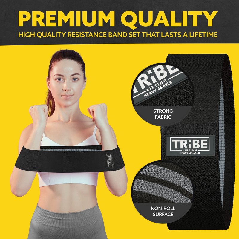Tribe Lifting Resistance Bands for Working Out - 3 Pack Fabric Workout Bands for Women and Men - Booty Bands for Legs and Glute - Non Slip Exercise Bands Set for Squat Hip Thigh (Gray)