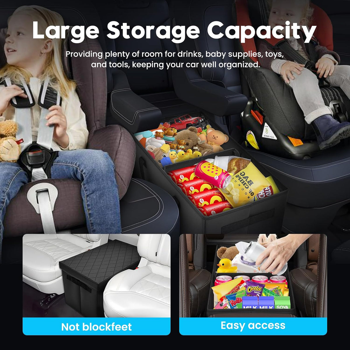 Autorder Car Seat Organizer for 2020-2025 2026 Ford Explorer Accessories Portable Backseat Organizer with Lid Handles Multipurpose Car Floor Storage for Kids Toys Baby Products Daily Necessities