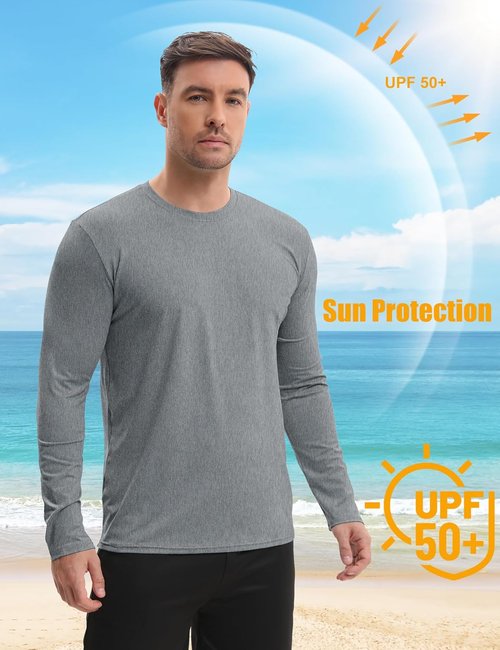 HOPLYNN Men's Quick Dry Long Sleeve Shirts - Moisture Wicking & UV Protection | 7 Pack for Gym Workouts