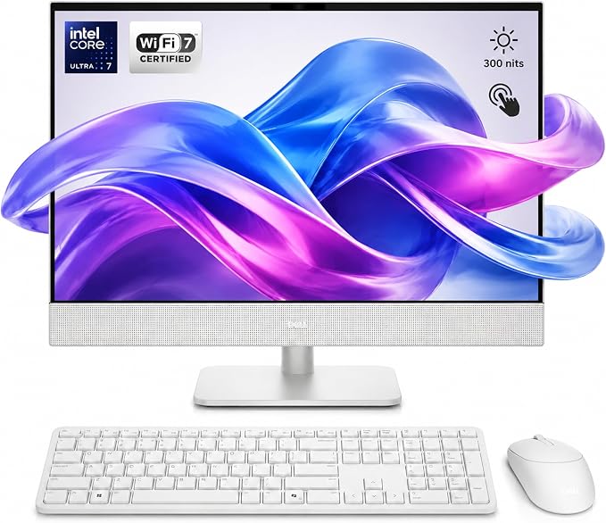Dell 23.8" All-in-One Desktop Computer, FHD Touchscreen, Intel Core Ultra 7 Series 3 Processor, Copilot+ PC, 64GB DDR5 RAM, 1TB PCIe SSD, Wi-Fi 6E, Bluetooth 5.3, Windows 11 PRO, Wireless KB & Mouse