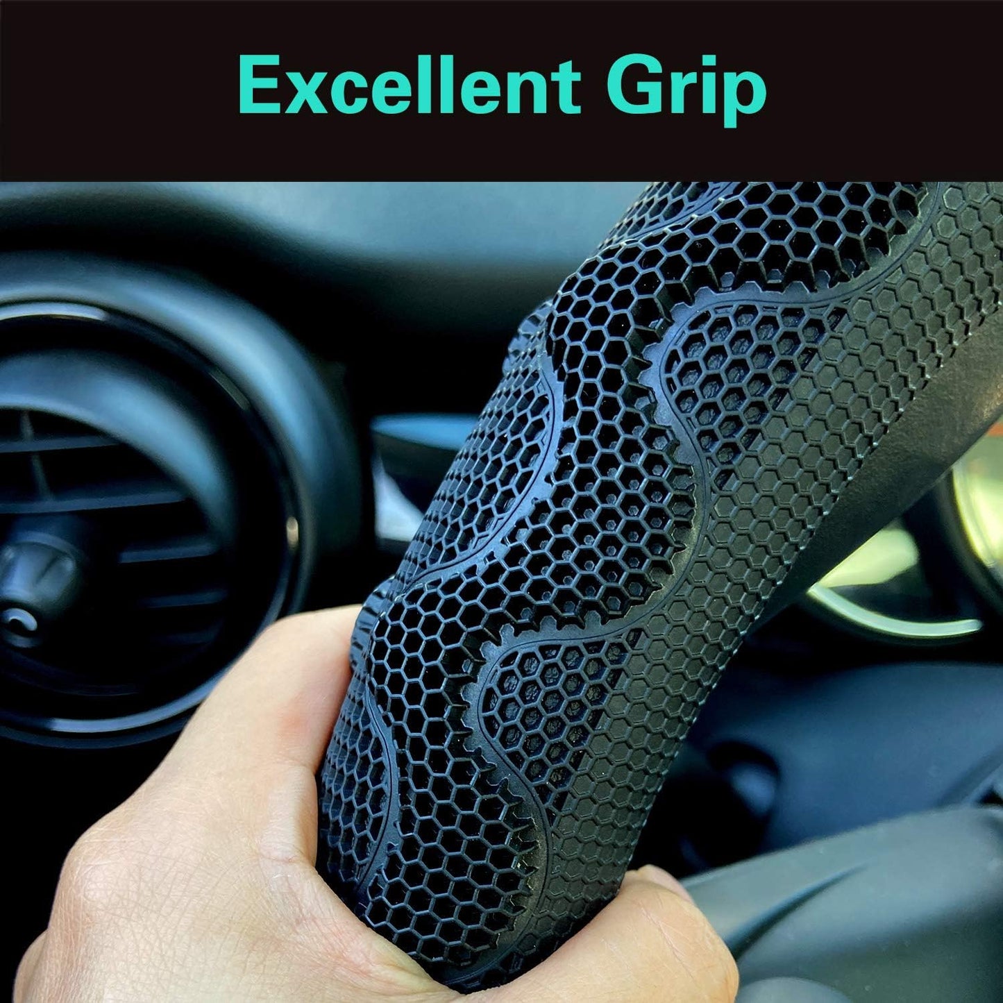 PINCTROT Small Size Steering Wheel Cover Great Grip with 3D Honeycomb Anti-Slip Design, 14 Inch (Black/Red Stitch)