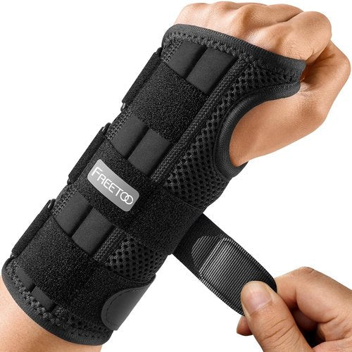 FREETOO Wrist Brace - Adjustable Carpal Tunnel Relief with 3 Stays | Left Hand Support for Tendonitis & Arthritis - Black (S/M)