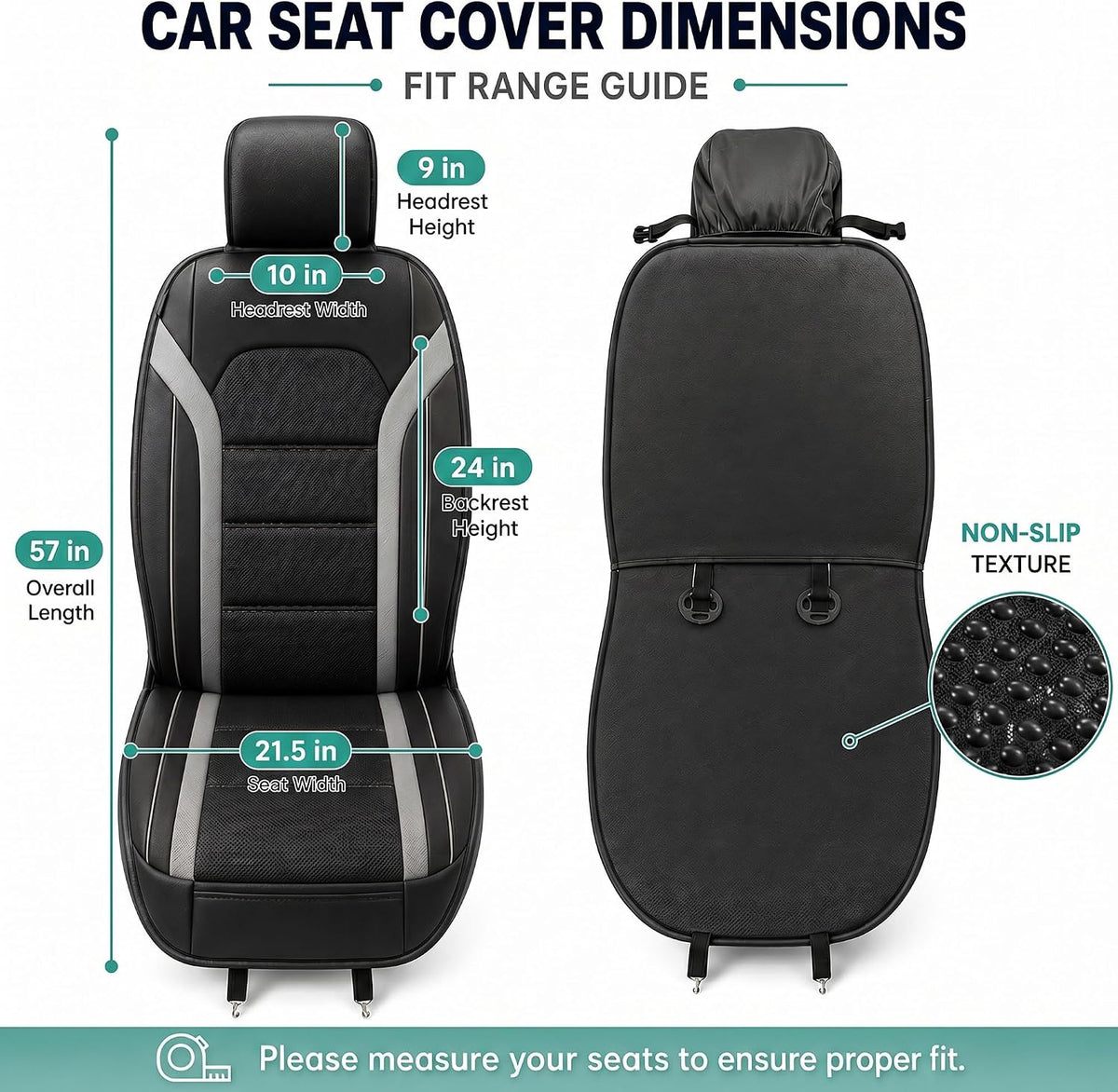 FH Group Front Set Faux Leather Car Seat Covers Cushions for Low Back Seat, Universal Fit, Airbag Compatible Seat Cover for SUV, Sedan Gray/Black