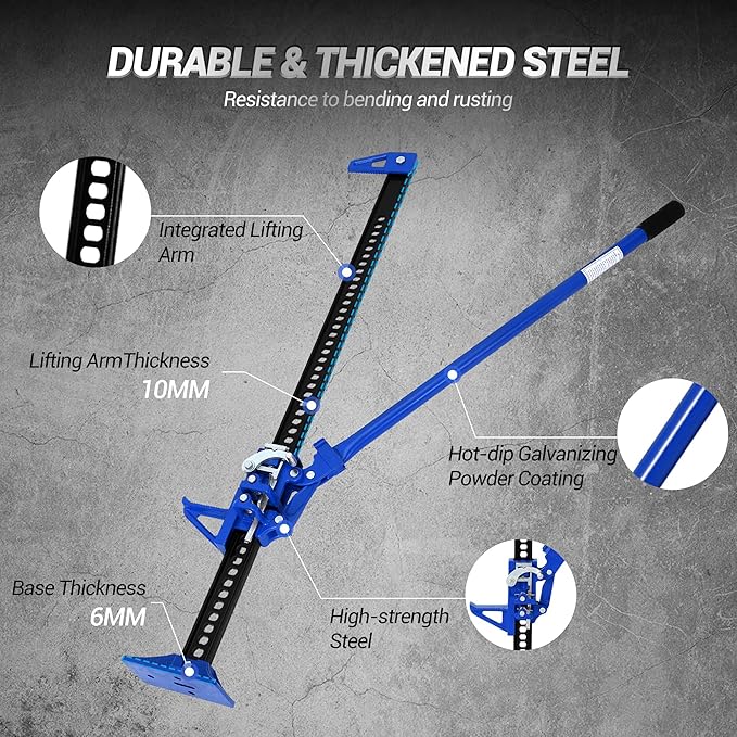 GarveeTech 48 in Farm Jack, 3 T Capacity Ratcheting Off Road, Utility Heavy-Duty F-arm J-ack for Tractor, Truck, SUV, Lift Height 5.12-41.14 in