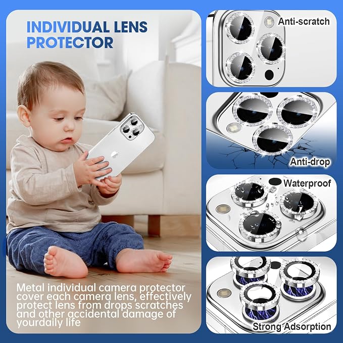 for iPhone 15 Pro/iPhone 15 Pro Max Camera Lens Protector Bling Individual
