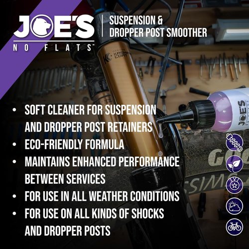 Joe's No Flats Suspension & Dropper Post Smoother - Enhanced Front & Rear Suspension | Adjustable Dropper Seat Post