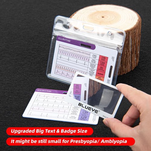 **EKG Rhythm Interpretation Card - Quick ECG Reference Guide with 3X Magnifier & Badge Holder - Durable Plastic for Nurses**