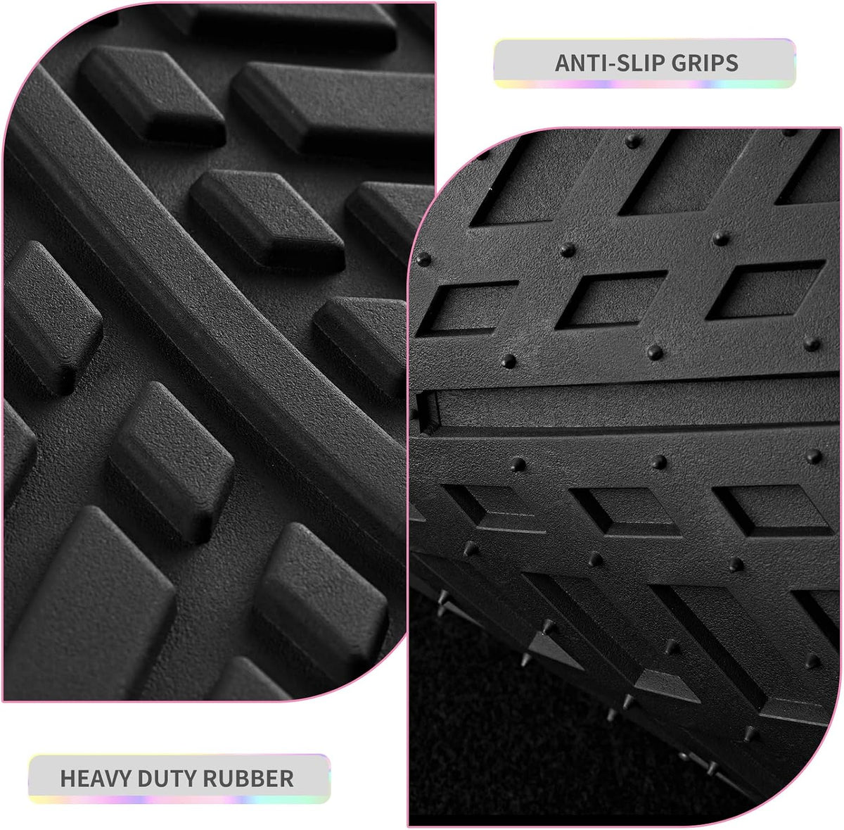 PIC AUTO Car Floor Mats, Pink Aluminum-Molded with Full-Circle Iridescent Inlay Strip Car Mats, Universal-Fit Rubber Mats for Cars, Trucks & SUVs, All-Weather, Non-Slip, Easy-to-Clean Interior Mats