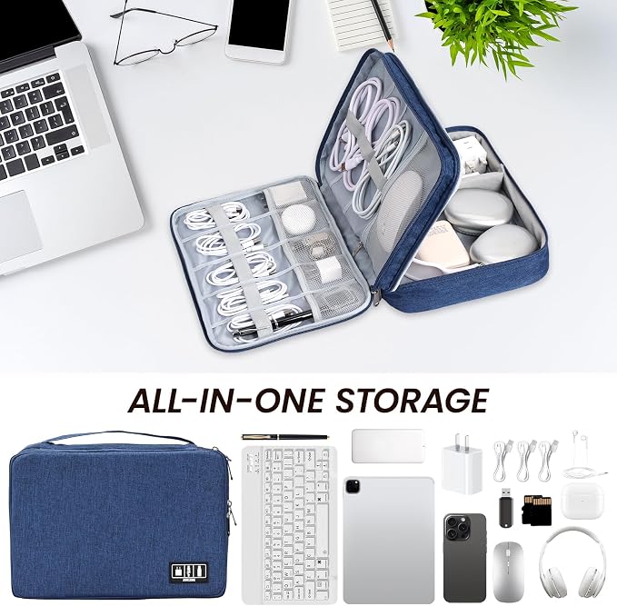 Large Electronic Organizer Travel Case, Double Layer Tech Accessories Bag