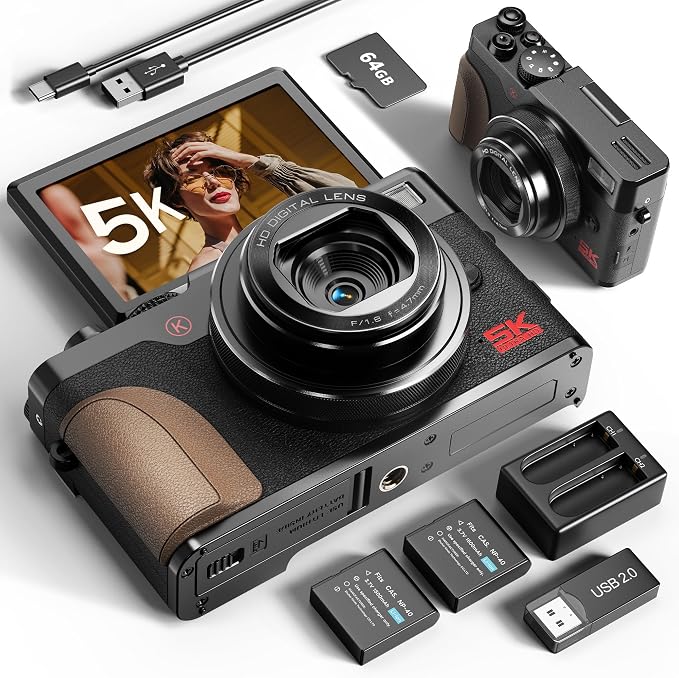 True 5K 64MP Digital Camera for Photography, Autofocus 18X Zoom, Comes