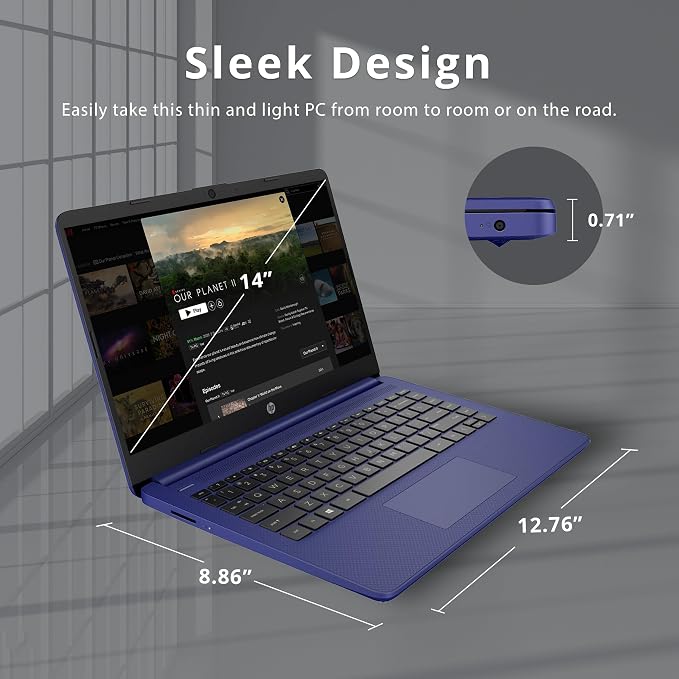 HP Stream 14″ HD Busines Laptops, Intel Celeron Processor, 8GB RAM, 1TB Storage (64GB eMMC + 1TB Docking Station Set), Intel UHD Graphics, 720p Webcam, WiFi, HDMI, Win 11, Blue