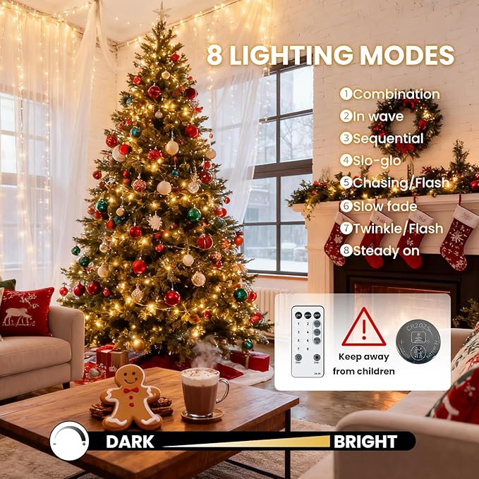 Dailyart Fairy Lights Plug in, 3000 Led Cluster Lights with Timer 195Ft Waterproof Warm Twinkle String Light with Remote for Bedroom Wreath Garland Window Wedding Christmas Tree Decoration,Black Wire