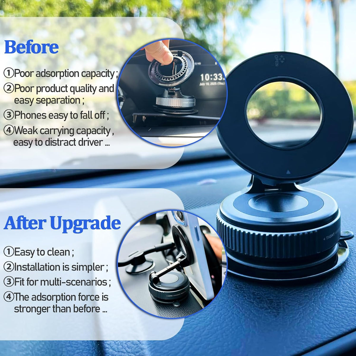 Vacuum Magnetic Car Phone Holder Stand,Reinforced Ultra-Strong Vacuum Suction Cup,360° Rotation&Foldable,Universal Dashboard Windshield/Gym/Mirror/Kitchen Phone Stand,for All iPhone Series&All Android
