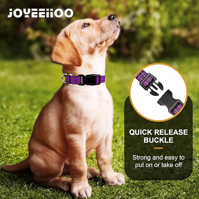 Martingale Dog Collar, Adjustable Nylon Reflective Collar with Quick Release Buckle (Real Purple, Small)