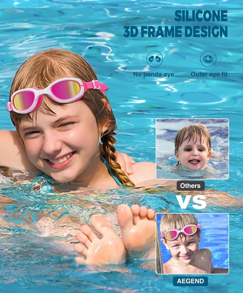 Aegend Swim Goggles - Polarized Anti-Fog UV Protection for Kids Ages 6-11 | Comfortable Fit