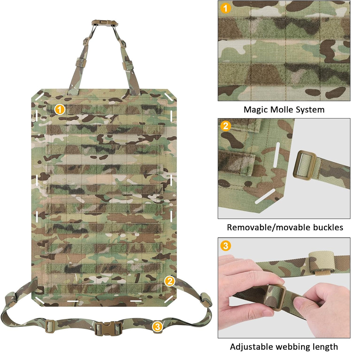 Molle Panels for Car Back Seat, Tactical Seat Back Organizer Covers for Vehicles Truck, Tactical Car Accessories Foldable for Universal Automotive (MC-Foldable)