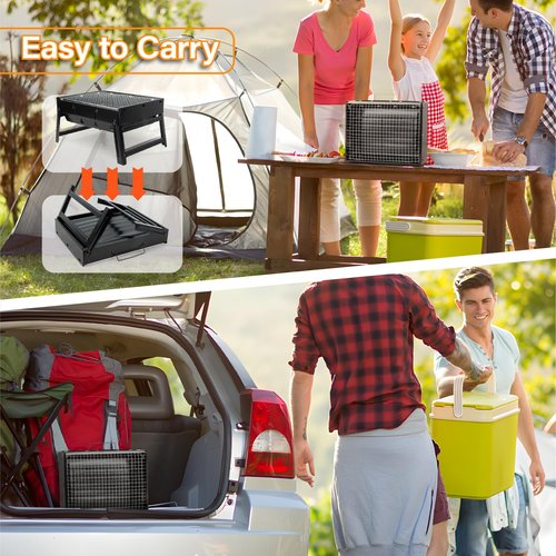 Kizmyee BBQ Barbecue Grill, Portable Folding Charcoal Barbecue Desk Tabletop Outdoor Stainless Steel Smoker BBQ for Picnic Garden Terrace Camping Travel