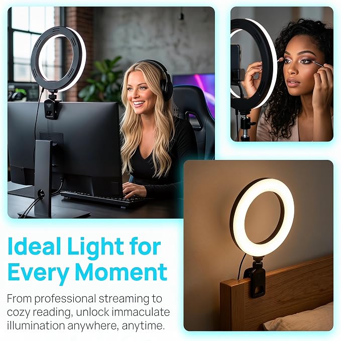 6" Ring Light with Desk Tripod Stand and Clip | Video Conference Lighting