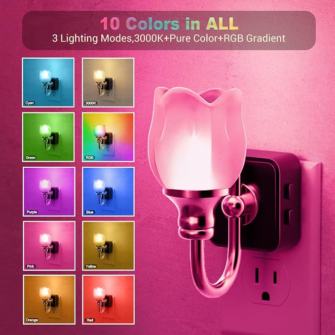 JandCase Night Light, Night Lights Plug into Wall, Glass Tulip LED Nightlight