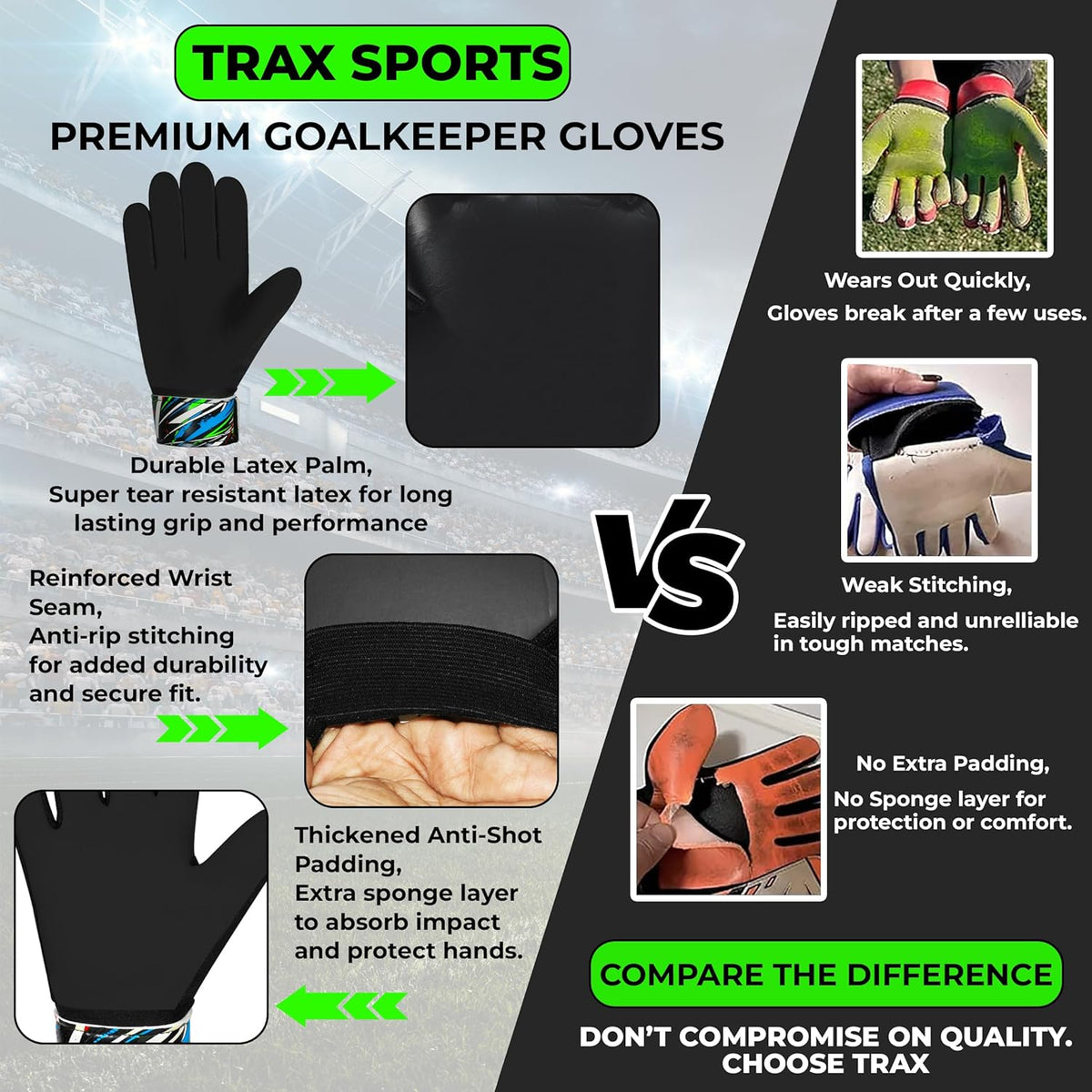Skiennix Soccer Goalie Gloves - Youth & Adult Football Goalkeeper Gloves with 4mm Latex Grip & Finger Protection