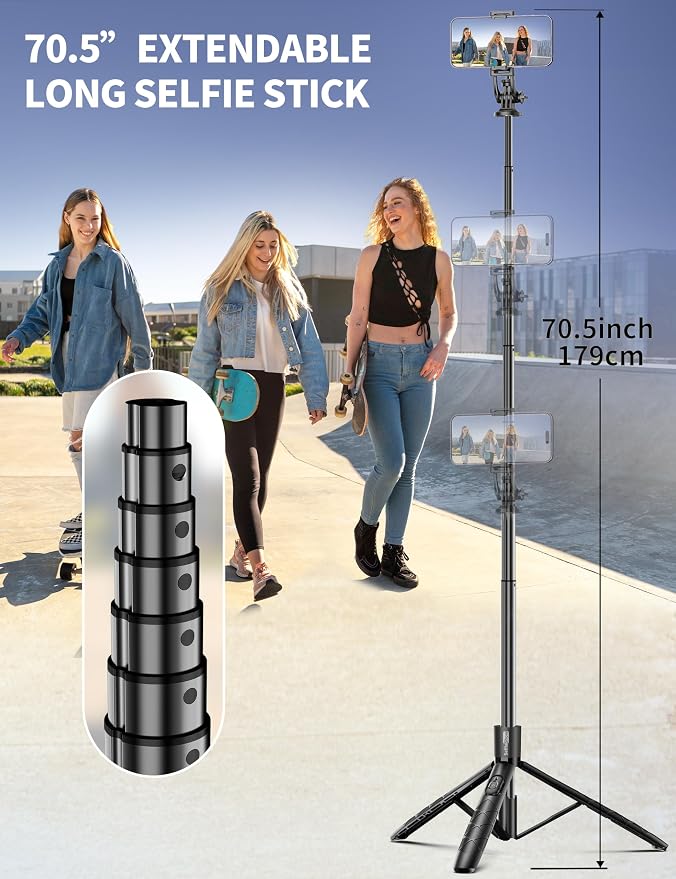Aluminum 71" Phone Tripod, Travel Tripods