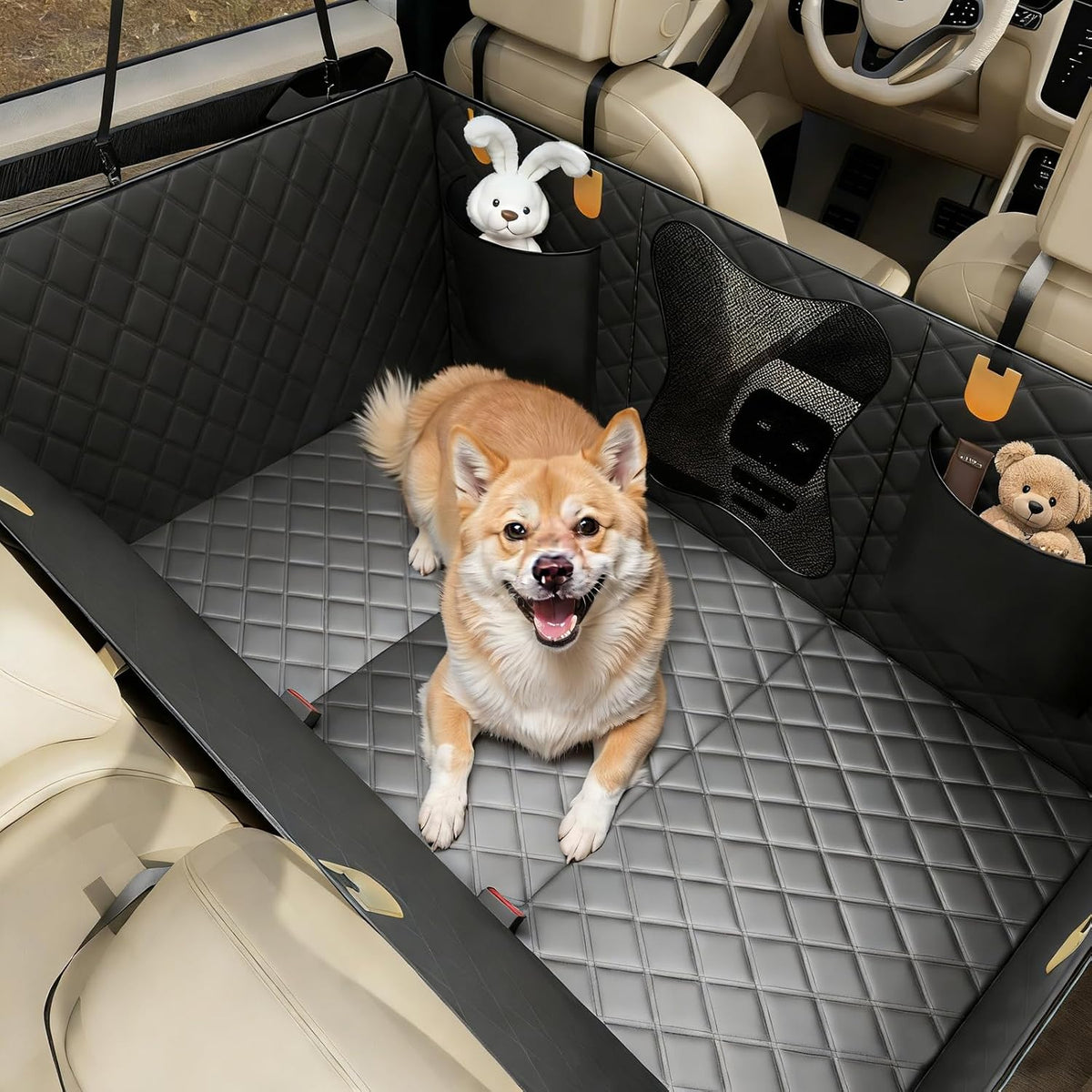Bark Lover Dog Car Seat Cover for Back Seat – Heavy Duty Back Seat Extender for Dogs with Hard Bottom, 7-Layer Protection, Non-Slip & Scratchproof, Easy to Install (Black)