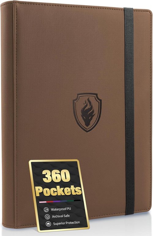Fabmaker Premium 9 Pocket Card Binder - Sturdy PU Cover for 360 Cards | Sleek Brown Trading Card Album